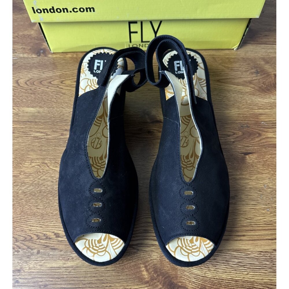 Fly London Yeay387fly Womens Black Cupido Wedges Sandals Shoes 11-11.5 US, 42 EU